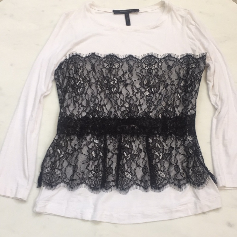 BCBG MAXAZRIIA CORSET BLACK LACE STRETCH WAIST TOP